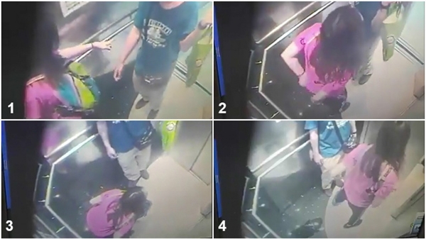 Người phụ nữ tè bậy trong thang máy tại trung tâm thương mại bị camera ghi lại...