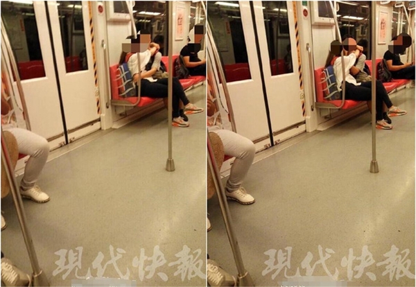 Những hình ảnh gây tranh cãi trên tuyến tàu điện ngầm số 2 ở thành phố Nam Kinh.
