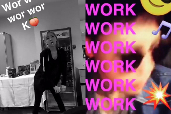 Taeyeon nhảy theo đoạn nhạc được G-Dragon chia sẻ cách đó không lâu. Trong 2 video đều có cùng dòng chữ “work, work, work”.