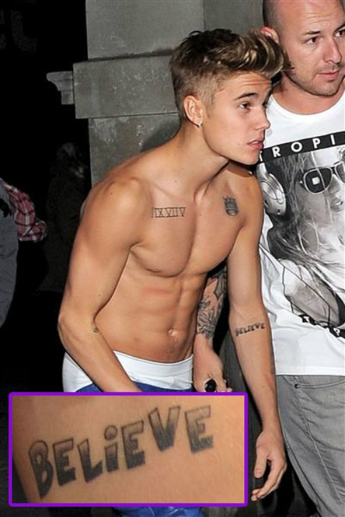 Chữ Believe được Justin xăm bên tay phải. (Ảnh: Internet)