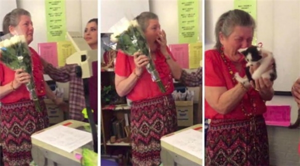 Khoảnh khắc cô giáo vỡ òa trong xúc động khi nhận quà từ học sinh. (Ảnh: Internet)