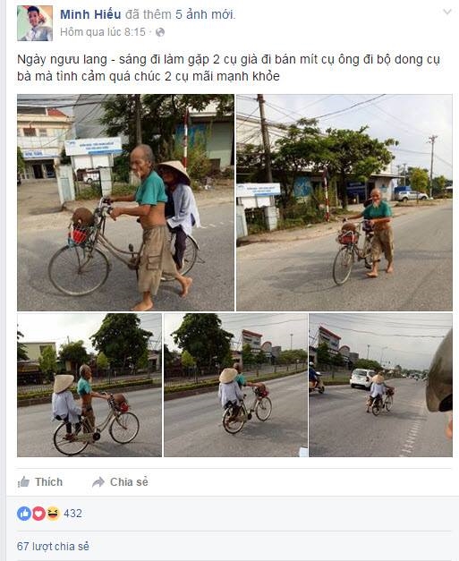 Xúc động “soái ca” 80 tuổi chân trần, dắt xe đạp chở vợ đi bán mít