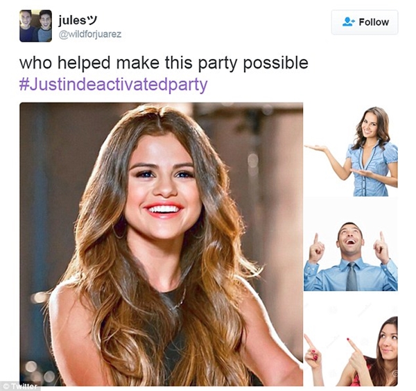 "Ai là người giúp bữa tiệc mừng Justin vô hiệu hóa tài khoản được diễn ra? Chính là Selena"