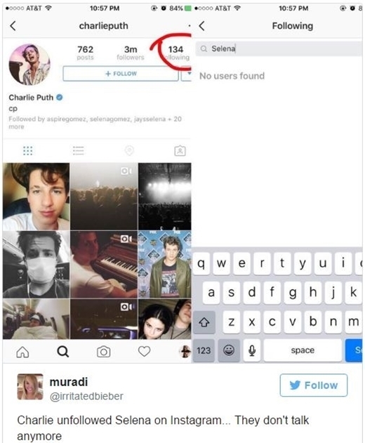 Nam ca sĩ đã hủy theo dõi "bạn thân" trên Instagram.