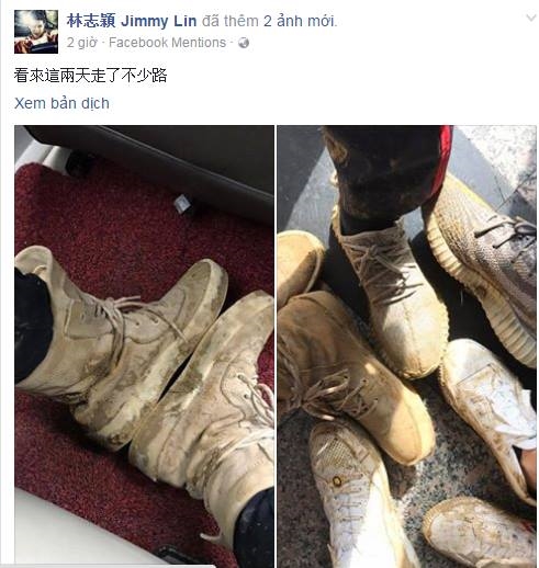 Lâm Chí Dĩnh khoe ảnh đôi giày lấm lem của mình trên mạng xã hội, có lễ chàng diễn viên đã có một chuyến đi khá vất vả.