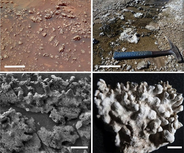Hình ảnh so sánh silica trên sao Hỏa (trái) với dưới trái đất.