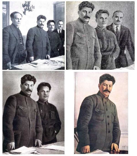 Nếu nói đến nhà độc tài Stalin thì có kể đến mai cũng không kể hết được những gì người ta viết về ông. Thế nhưng, có một sở thích cực kỳ lạ lung và quái dị, thậm chí là biến thái của ông, chúng ta cần nhắc đến. Đó là mỗi khi một người trong bức ảnh chụp chung với ông ta qua đời hoặc không còn làm việc cho ông ta nữa, Stalin sẽ chỉnh ảnh và xóa những người đó ra khỏi những tấm hình. 