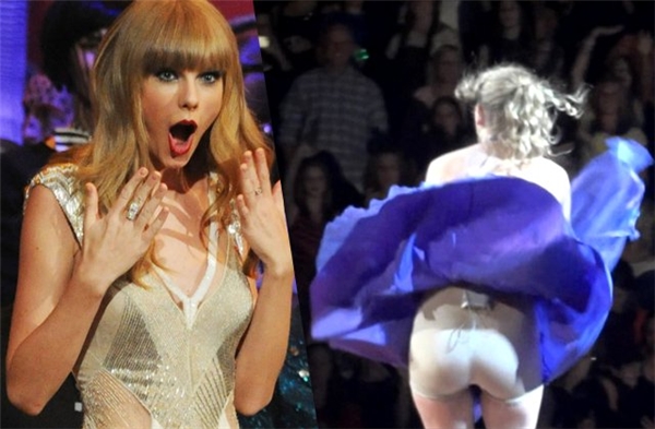 Taylor Swift cũng từng bị gió thổi tốc váy trong lúc quá say mê biểu diễn.
