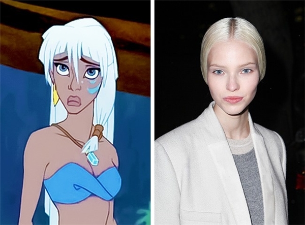 Mái tóc trắng bạch kim cùng gương mặt góc cạnh của Sasha Luss khiến người ta lập tức nghĩ đến công chúa Kida trong Atlantis: The Lost Empire (Atlantis: Đế chế thất lạc).