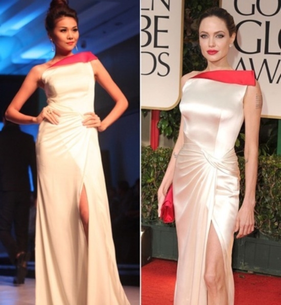 
	
	Chiếc váy được Thanh Hằng mặc trình diễn giống hệt váy của Versace mà Angelina Jolie mặc trong lễ trao giải Quả cầu vàng 2012. - Tin sao Viet - Tin tuc sao Viet - Scandal sao Viet - Tin tuc cua Sao - Tin cua Sao