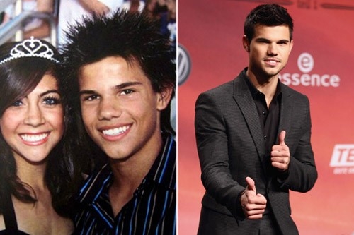 
	
	Diện chiếc áo kẻ sọc tối màu cùng kiểu tóc “nhím” trong đêm dạ hội học sinh, Taylor Lautner thời đi học là một chàng trai tinh nghịch.