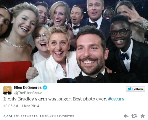 Twitter lập kỷ lục mới nhờ bức ảnh gây bão tại giải Oscar