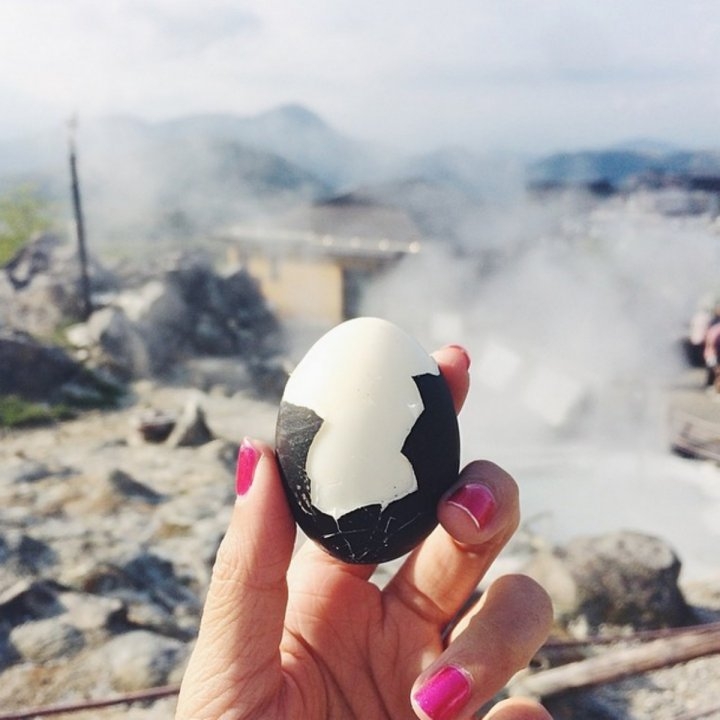 
Trứng luộc ở Kurotama, Owakudani, Hakone, Nhật Bản. Đây cũng chỉ là những quả trứng gà thông thường, nhưng khác biệt ở đây chính là chúng được nấu với nhiệt độ cao ở các mạch suối nước nóng có chất sulfur - chính điều này đã khiến các vỏ trứng được "nhuộm" đen. 