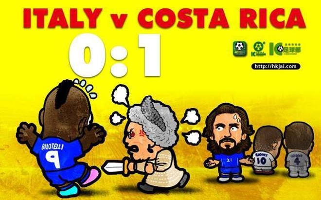 
	
	Ảnh chế nữ hoàng Anh hỏi tội Balotelli. Trước trận Italy - Costa Rica, Balotelli tuyên bố muốn được nữ hoàng hôn vào má để thưởng cho việc đánh bại đội bóng Trung Mỹ.