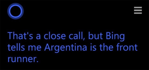 
	
	Cortana khẳng định Argentina vào chung kết.