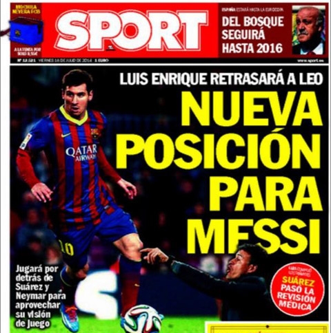 
	
	Tờ Sport hé lộ "vị trí mới" của Messi theo kế hoạch của HLV Enrique