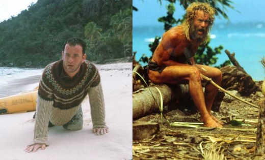 
	
	Tom Hanks đã giảm 24kg cho vai diễn một người đàn ông sống sót sau vụ tai nạn máy bay Chuck Noland.
