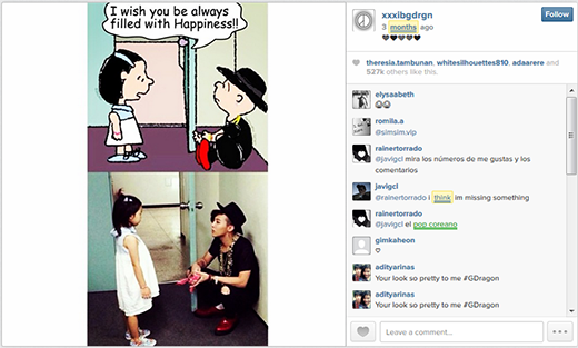 
	
	Hình ảnh được nhiều người thích nhất trên Instagram của G-Dragon
