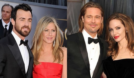 
	
	Jennifer Aniston cùng chồng mới cưới Justin Theroux và Angelina Jolie cùng Brad Pitt
