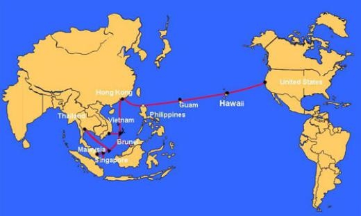 
	
	Sơ đồ minh họa tuyến cáp quang biển AAG nối châu Á Thái Bình Dương với Mỹ.