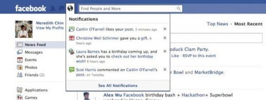 
	
	Năm 2010, Facebook lại cải tiến giao diện và bổ sung chức năng thông báo (notification).