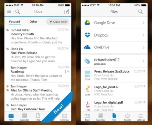 
	
	1.Outlook: Đây là sản phẩm của Microsoft, tiền thân của nó là ứng dụng Acompli, cho phép người dùng tương tác dễ dàng với email cũng như quản lý nhiều tài khoản, xây dựng lịch trình cá nhân, đặt lịch hẹn và chia sẻ lịch hẹn với đồng nghiệp, đối tác. Ngoài ra, ứng dụng còn tích hợp với các dịch vụ lưu trữ đám mây như Dropbox, OneDrive, và iCloud.