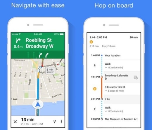 
	
	4.Google Maps: Apple đã loại bỏ Google Maps ra khỏi các thiết bị của hãng từ iOS 6 và thay thế bằng ứng dụng Apple Map. Tuy nhiên, Apple Map gặp khá nhiều phàn nàn từ phía người sử dụng mặc dù được hãng cập nhật dữ liệu và các tính năng mới. Google Maps vẫn là cách tốt nhất để bạn xem chỉ dẫn bản đồ trên iPhone với hệ thống dữ liệu chính xác, phong phú và nhiều tính năng thông minh.