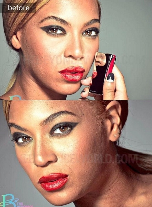 
	
	Beyonce với làn da đầy tì vết, sần sùi khi chưa chỉnh sửa ảnh