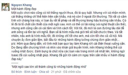 
	
	Chia sẻ của MC Nguyên Khang trên trang cá nhân đã thu hút sự chú ý của đông đảo khán giả - Tin sao Viet - Tin tuc sao Viet - Scandal sao Viet - Tin tuc cua Sao - Tin cua Sao