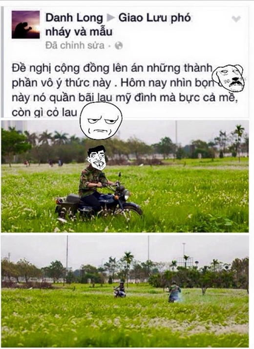 
	
	Thanh niên gây bức xúc khi chạy xe máy trên Bãi lau, Mỹ Đình.