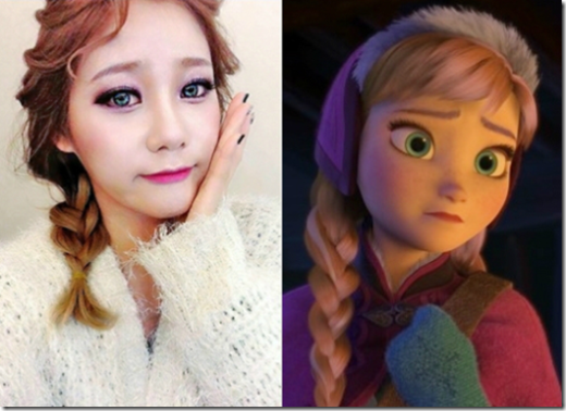 
	
	Trong khi đó, cô bạn cùng nhóm, Yuna lại hoàn hảo trong vai Anna nhờ biểu cảm gương mặt cực kỳ giống em gái Elsa trong Frozen.