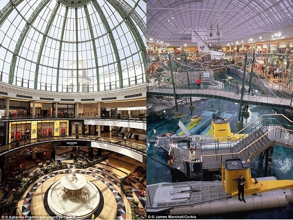 
	
	Trần nhà mái vòm lộng lẫy của trung tâm mua sắm Mall of the Emirates ở Dubai và khu hải dương học ở West Edmonton ở Canada.