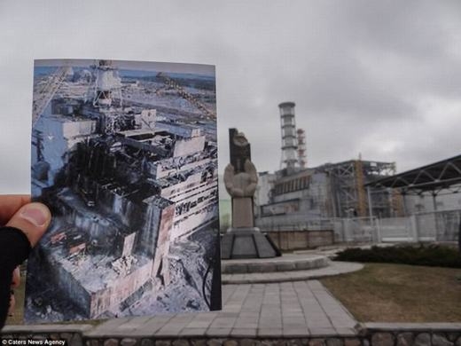 
	
	Hình ảnh nhà máy điện hạt nhân Chemobyl khi mới bị phá hủy và hiện tại.