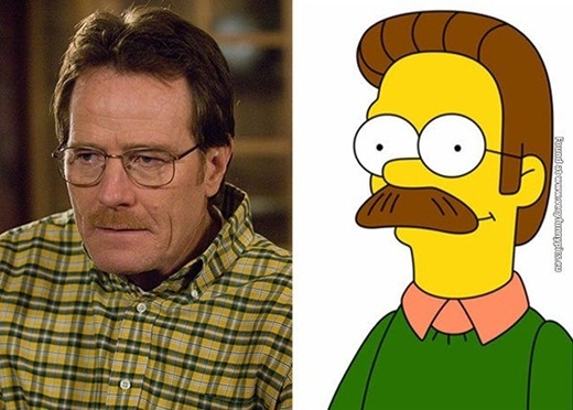 
	
	Diễn viên Walter White có vài nét giống với nhân vật Ned Flanders trong series phim hoạt hình nổi tiếng – Gia đình Simpsons.
