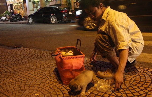 
	
	Đối với nhiều người trên đường Thái Văn Lung (quận 1), hình ảnh anh Ân xách giỏ đi đánh giày có chú chó bên trong đã trở nên quá quen thuộc.