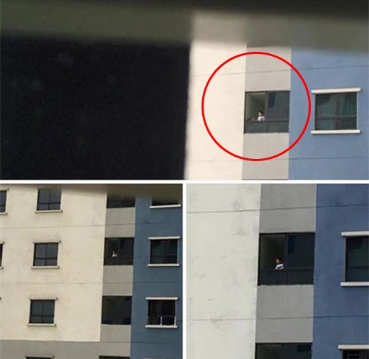 
	
	Hình ảnh trẻ em đứng ở cửa sổ tầng 12 của khu đô thị KIm Văn Kim Lũ khi không có lưới che. Ảnh Facebook nhân vật