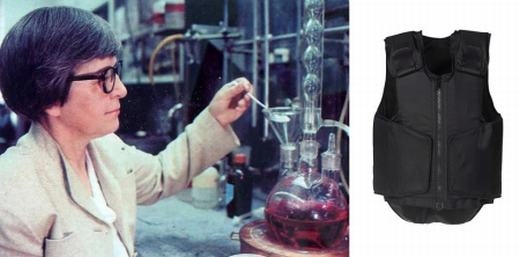 
	
	Nhà hoá học Stephanie Kwolek chính là người đã phát minh ra sợi Kevlar siêu bền vững được dùng trong áo chống đạn. Loại sợi này bền vững gấp 5 lần thép và được ứng dụng trong khoảng 200 sản phẩm khác nhau.
