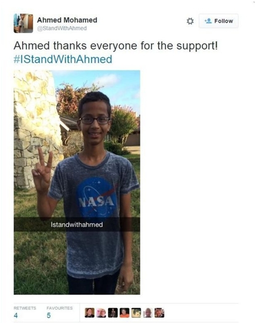  
“Cảm ơn mọi người vì đã ủng hộ!”, Ahmed viết trên trang cá nhân. (Ảnh: Internet)