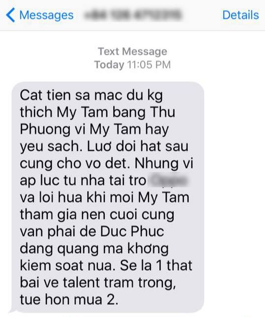 
Đoạn tin nhắn nặc danh được phát tán trước thời điểm công bố kết quả - Tin sao Viet - Tin tuc sao Viet - Scandal sao Viet - Tin tuc cua Sao - Tin cua Sao
