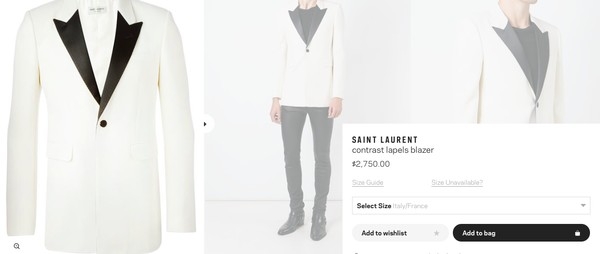
Chiếc áo vest trắng kết hợp phần cổ đen tương phản của Saint Laurent có giá gần 60 triệu đồng.