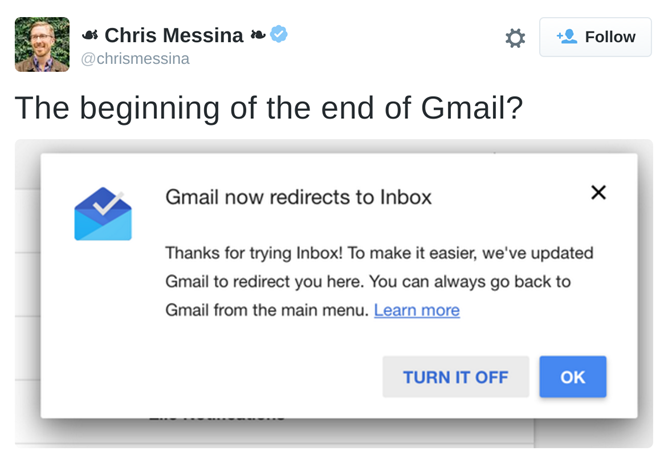 
Nhiều tài khoản Gmail của những người có tiếng trong lĩnh vực công nghệ đang bị ép dùng Inbox thay cho giao diện quen thuộc.