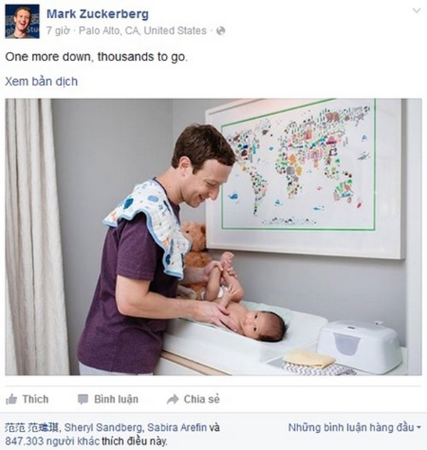 
Bức ảnh vừa được đăng tải của Mark Zuckerberg. (Ảnh: FBNV)
