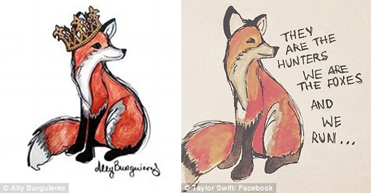 
Tranh vẽ của Ally Burguieres (trái) và bức ảnh Taylor chia sẻ trên mạng xã hội. (Ảnh: Daily Mail)