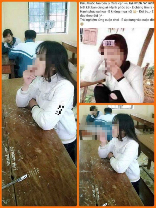 
Hình ảnh nữ sinh hút thuốc lá trong lớp học gây bức xúc.