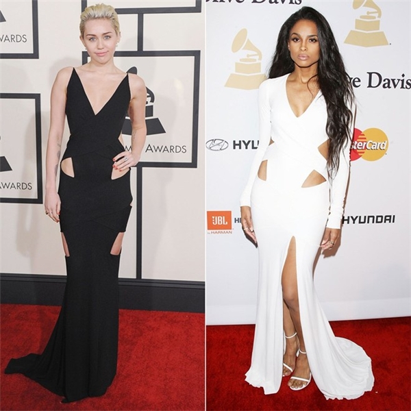 
Miley Cyrus và Ciara chọn hai phiên bản đầm cut-out của nhà mốt Alexandre Vauthier cho sự kiện Grammy đình đám. Mẫu đầm đen của giọng ca Wrecking Ball táo bạo, gợi cảm hơn. 