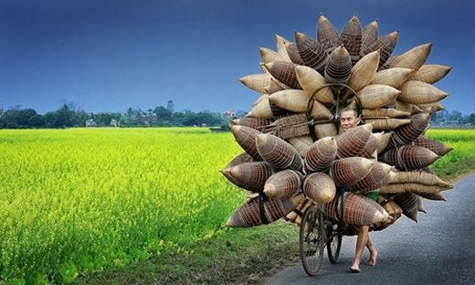 
Tác giả Lý Hoàng Long với tác phẩm chụp một lão nông đang dắt xe chở đó bắt cá bằng tre được đánh giá cao ở cuộc thi Nhiếp ảnh gia du lịch của năm 2015 (TPOTY).
