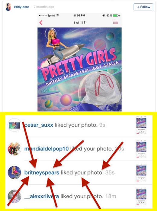 
Britney Spears mắc sai lầm nghiêm trọng khi like tấm ảnh photoshop Iggy Azalea thành một bao rác. (Ảnh: buzzfeed)