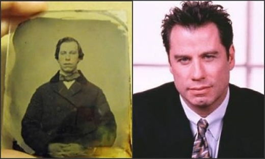 
Bên trái là người đàn ông, thành viên của Giáo Hội "xuất hiện" trong hình ảnh cổ được một nhà sưu tập ở Ontario, Canada phát hiện. Bức ảnh chụp cách đây 150 năm, và nó đang được bán trên eBay với giá 50.000 đô la (khoảng 1,1 tỉ đồng). Bên phải là diễn viên John Travolta và điều lạ lùng là họ giống nhau đến "không thể lí giải được". (Ảnh: Internet)