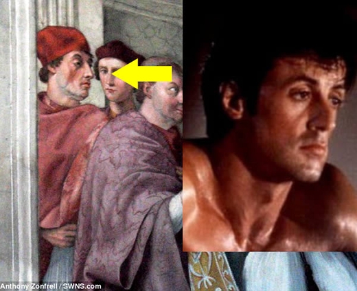 
Sinh viên Anthony Zonfrell, 20 tuổi, đã không thể tin vào mắt mình khi thấy gương mặt Đức Giáo Hoàng Gregory IX trong bức bích họa của Raphael. Nó quá giống với nam diễn viên boxing Sylvester Stallone. (nguồn ảnh: internet)