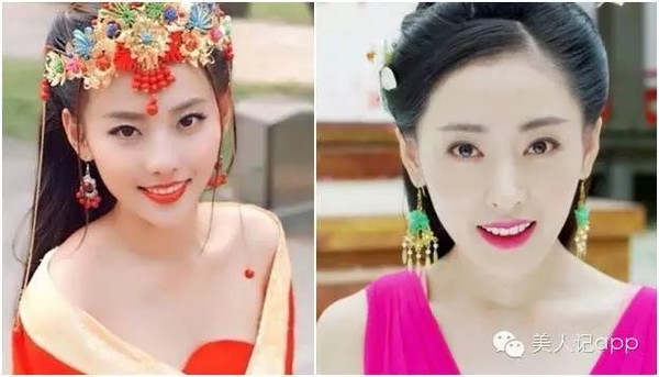 
Khi được xếp cạnh mỹ nữ Trương Gia Nghê của Quỳnh Dao, Trương Thiên Ái cũng không hề kém cạnh. Đặc biệt là phần mũi và miệng, giống nhau như 2 chị em ruột.